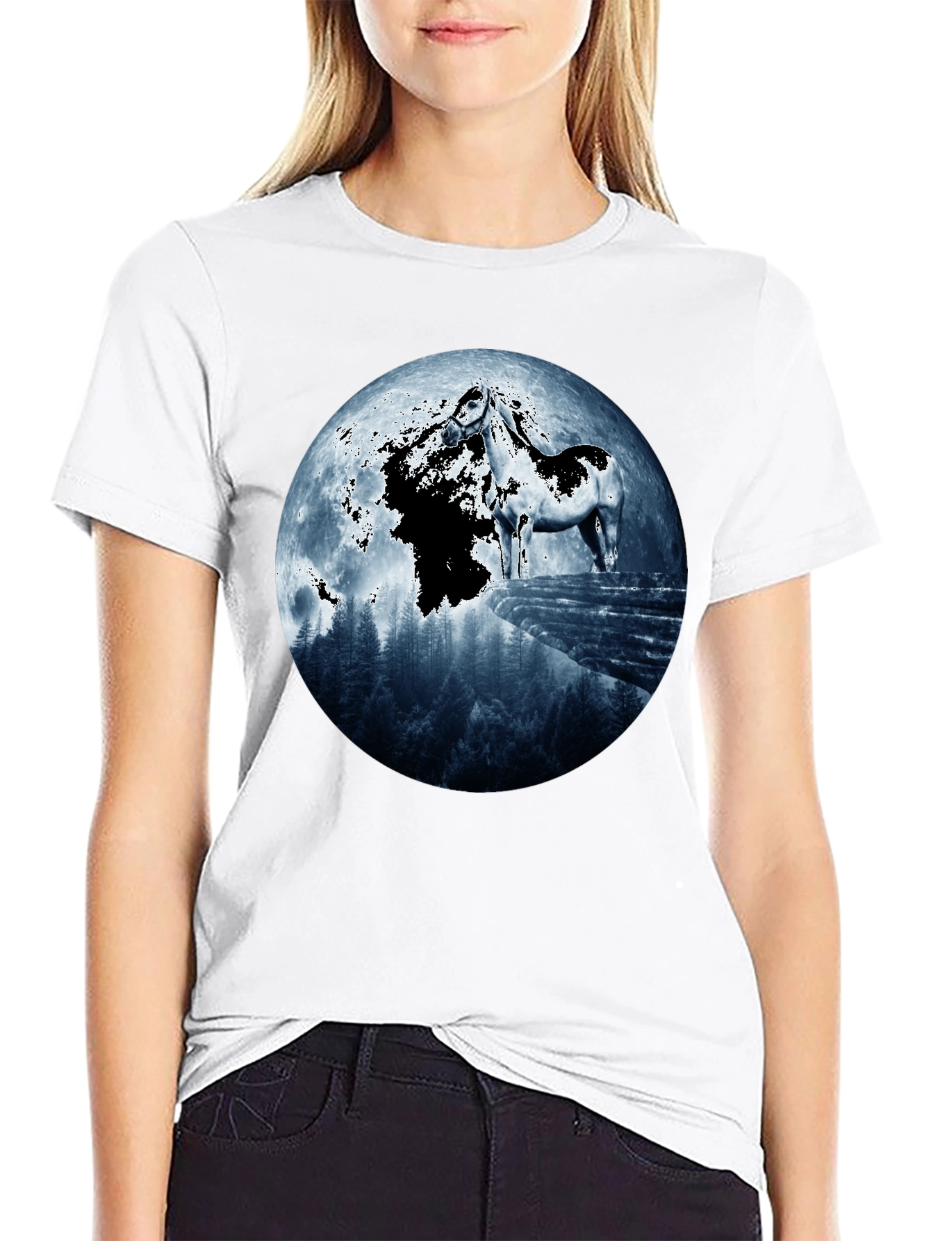 Horse & Moon Graphic T-Shirt - Black