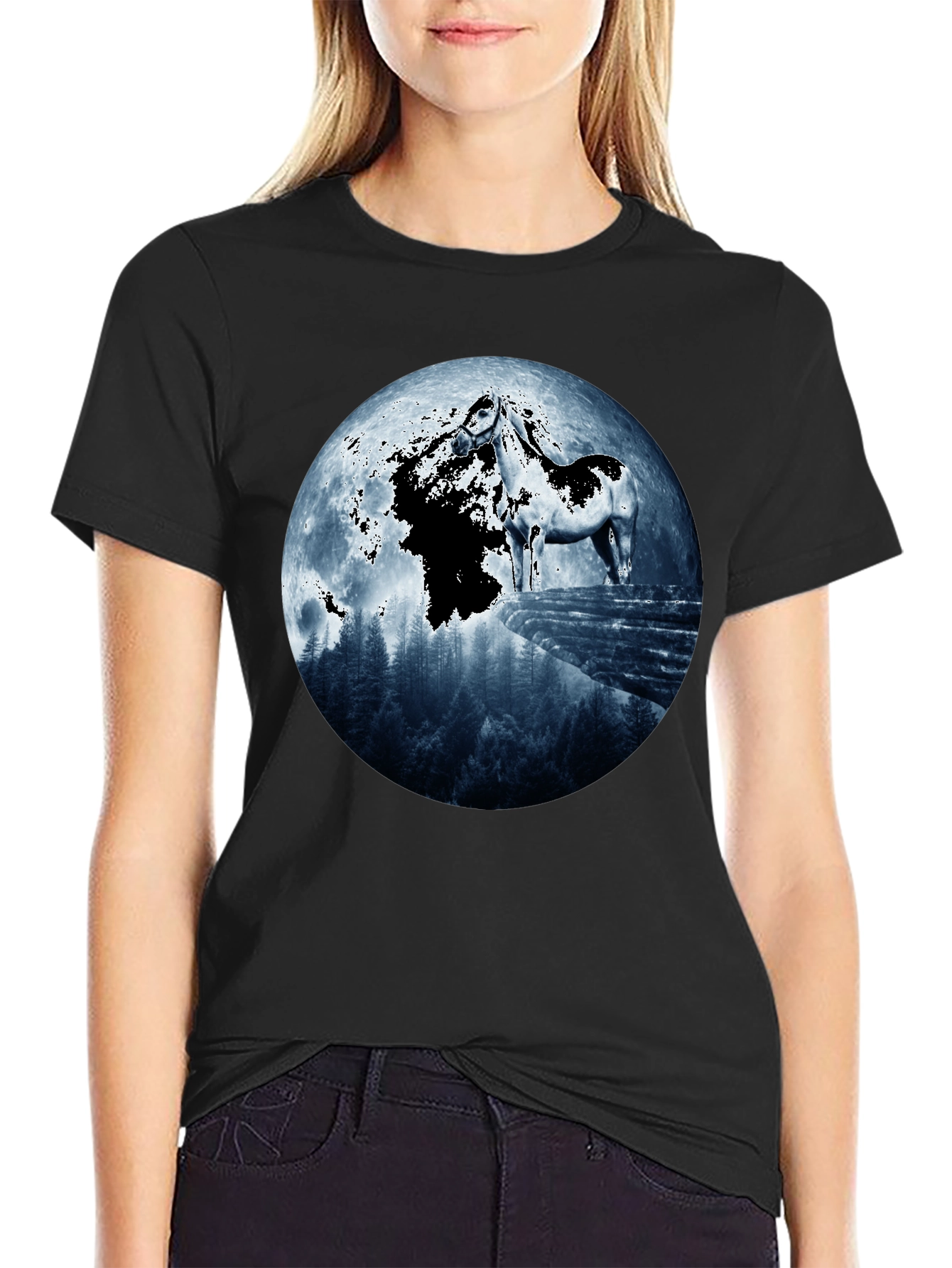 Horse & Moon Graphic T-Shirt - Black