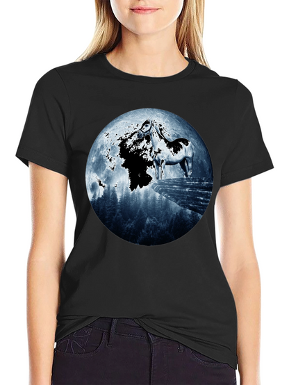 Horse & Moon Graphic T-Shirt - Black