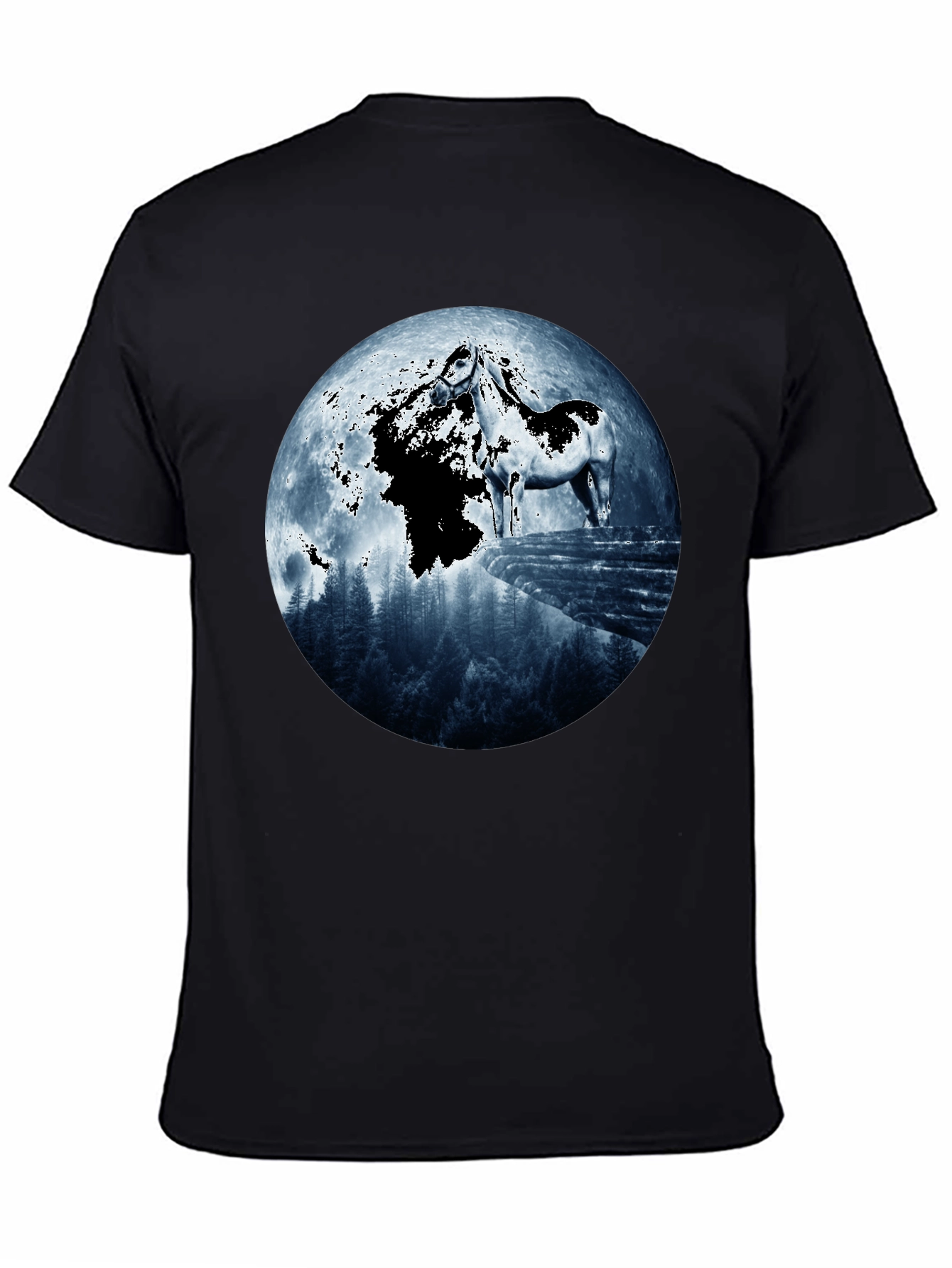Horse & Moon Graphic T-Shirt - Black