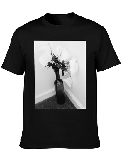 Black T-Shirt with Floral Bottle Graphic