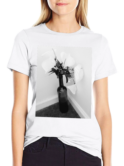 Black T-Shirt with Floral Bottle Graphic