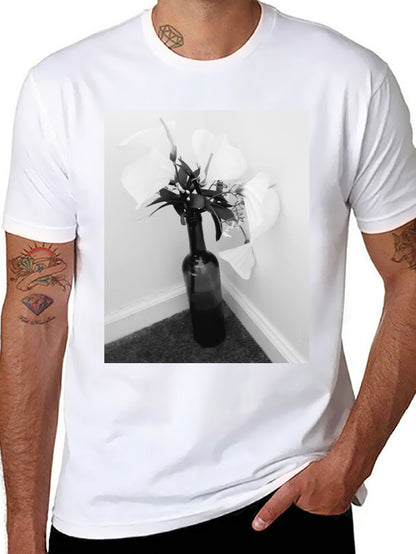 Black T-Shirt with Floral Bottle Graphic