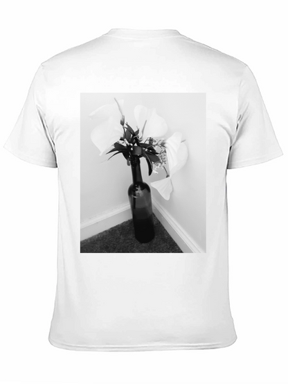 Black T-Shirt with Floral Bottle Graphic