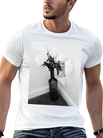 Black T-Shirt with Floral Bottle Graphic