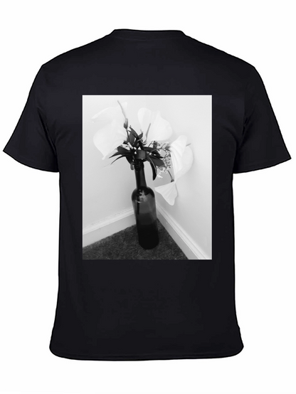 Black T-Shirt with Floral Bottle Graphic