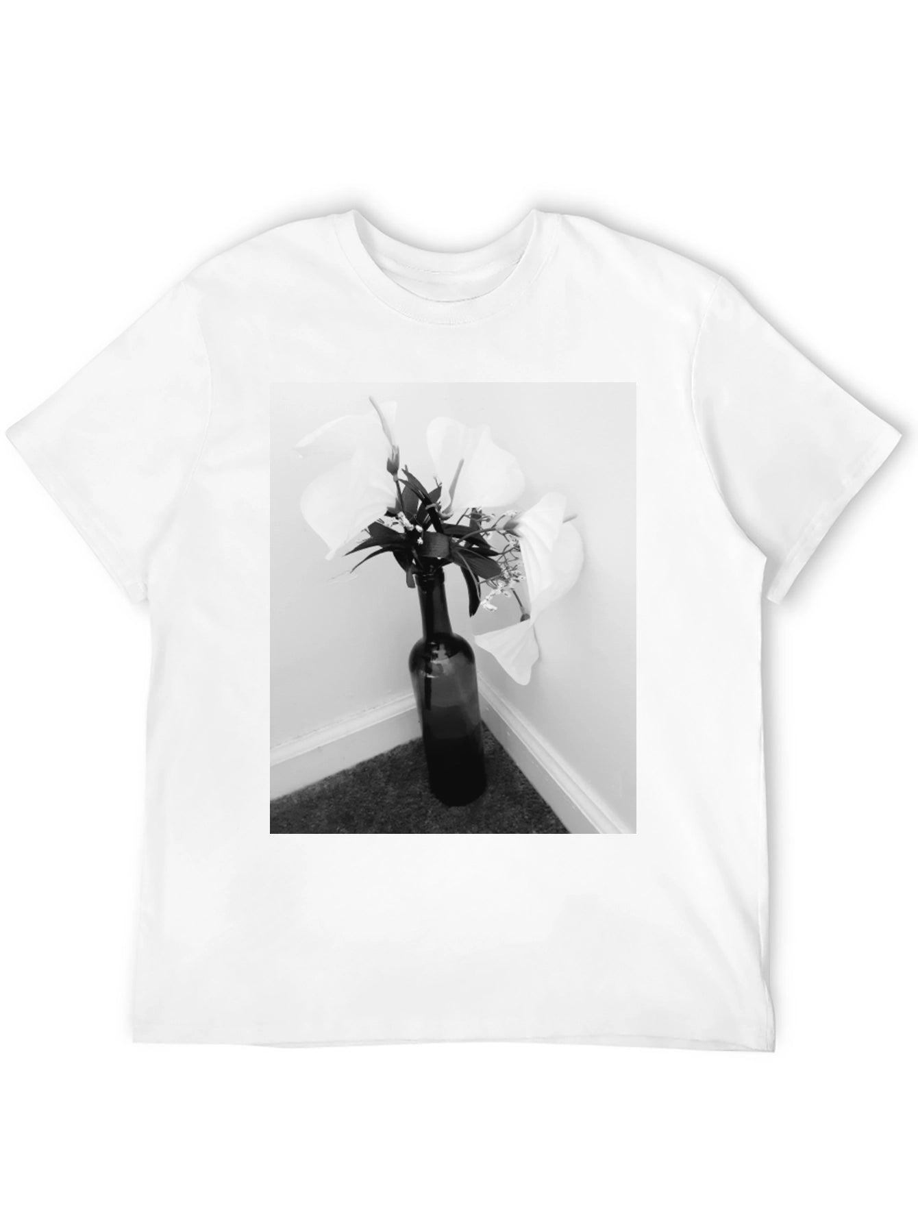 Black T-Shirt with Floral Bottle Graphic