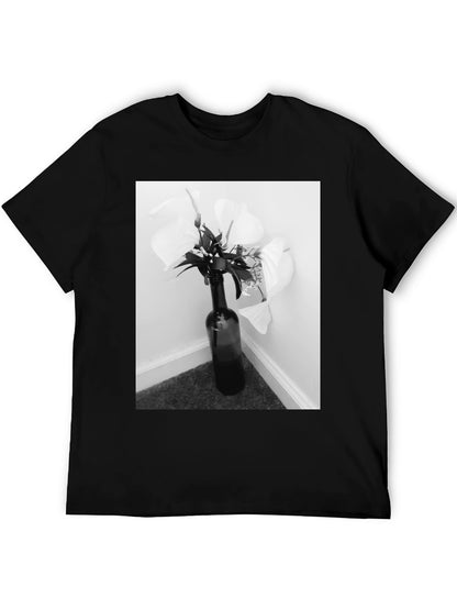 Black T-Shirt with Floral Bottle Graphic
