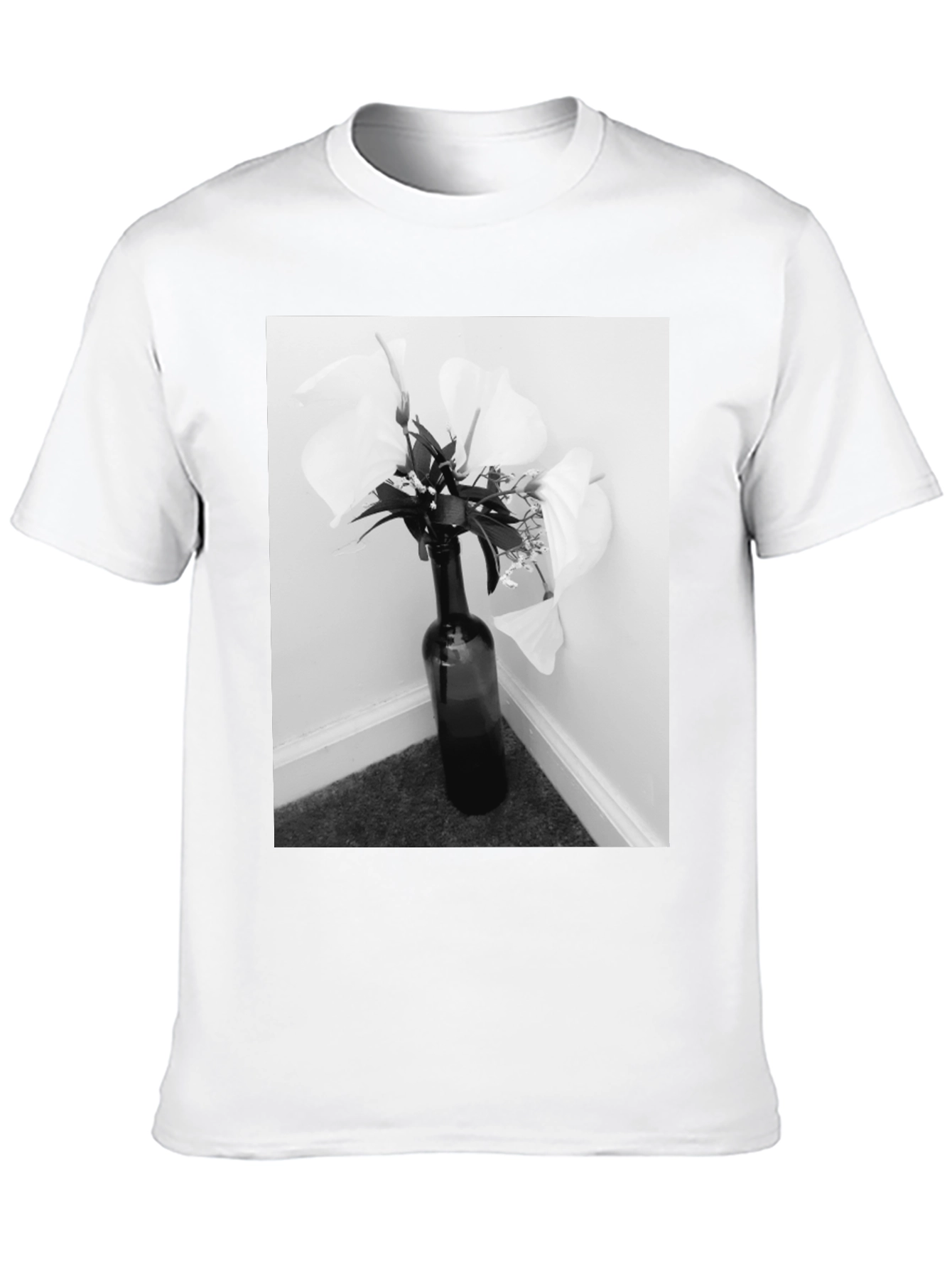 Black T-Shirt with Floral Bottle Graphic