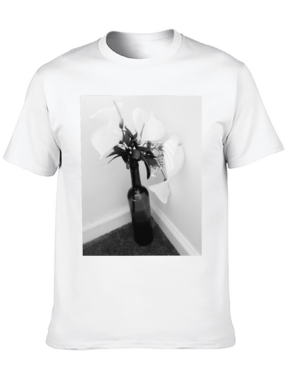 Black T-Shirt with Floral Bottle Graphic