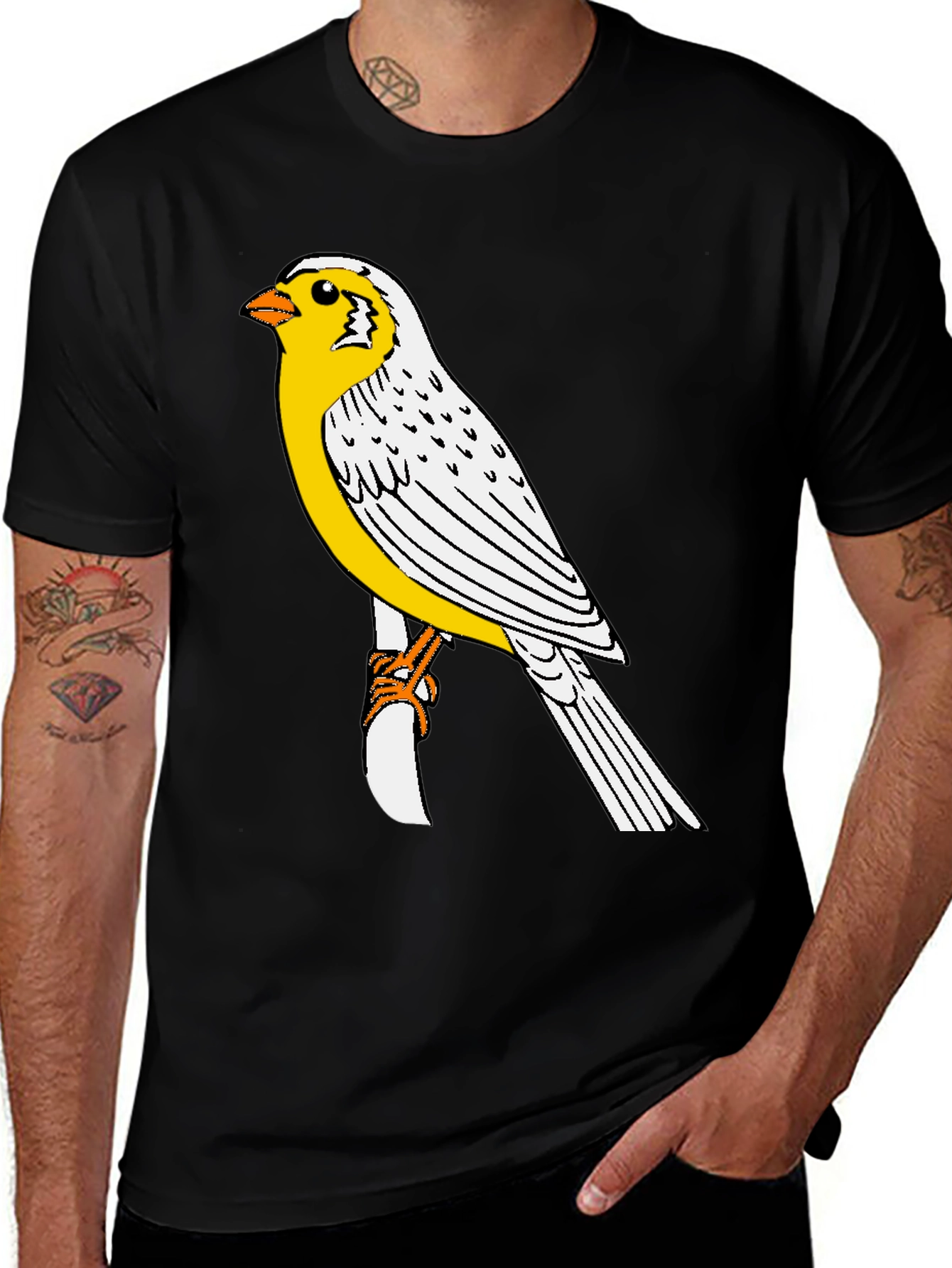 Canary Bird Graphic T-Shirt - Black Casual Tee