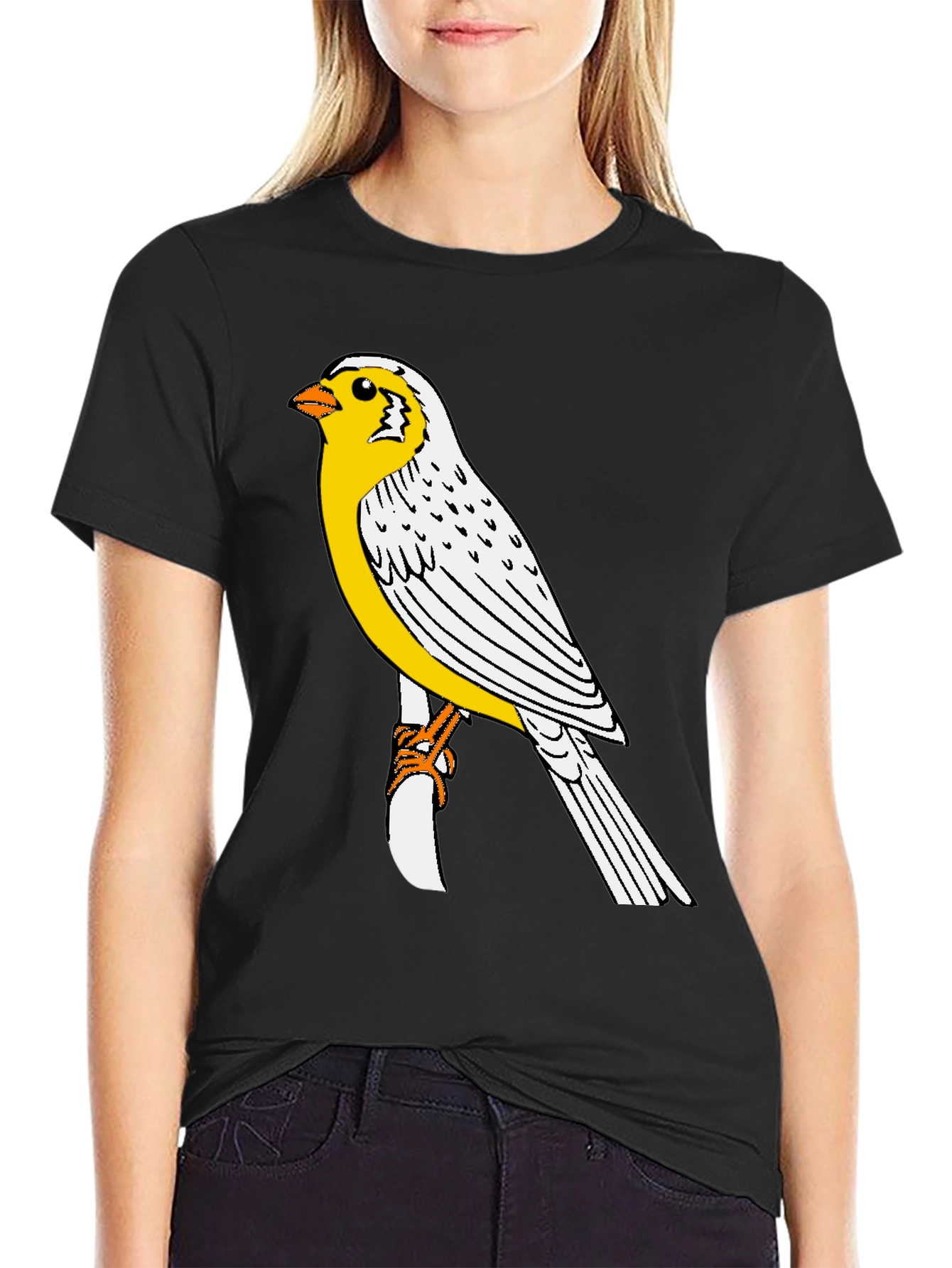 Canary Bird Graphic T-Shirt - Black Casual Tee