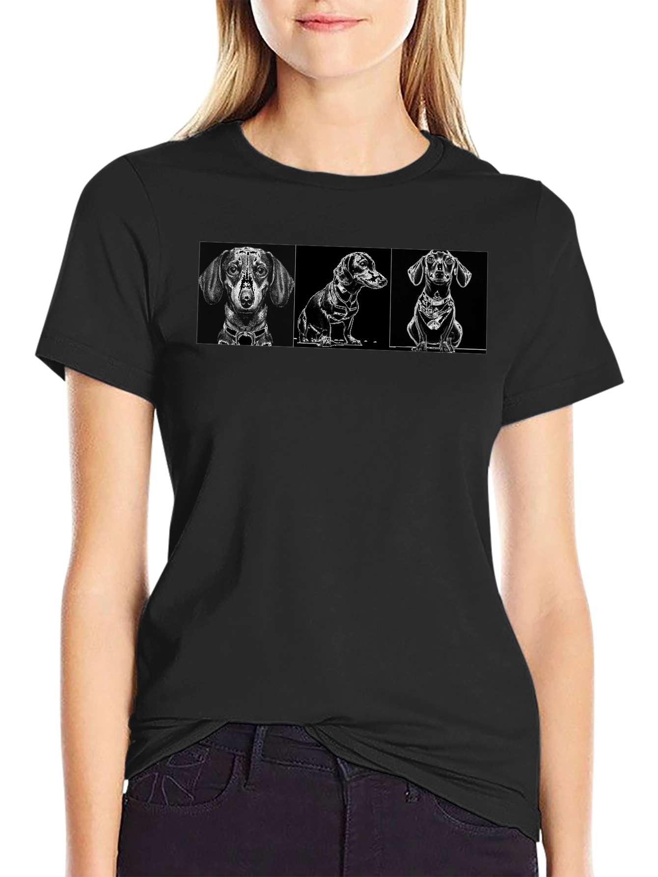 Dachshund Dog Breed Graphic Print Black T-Shirt