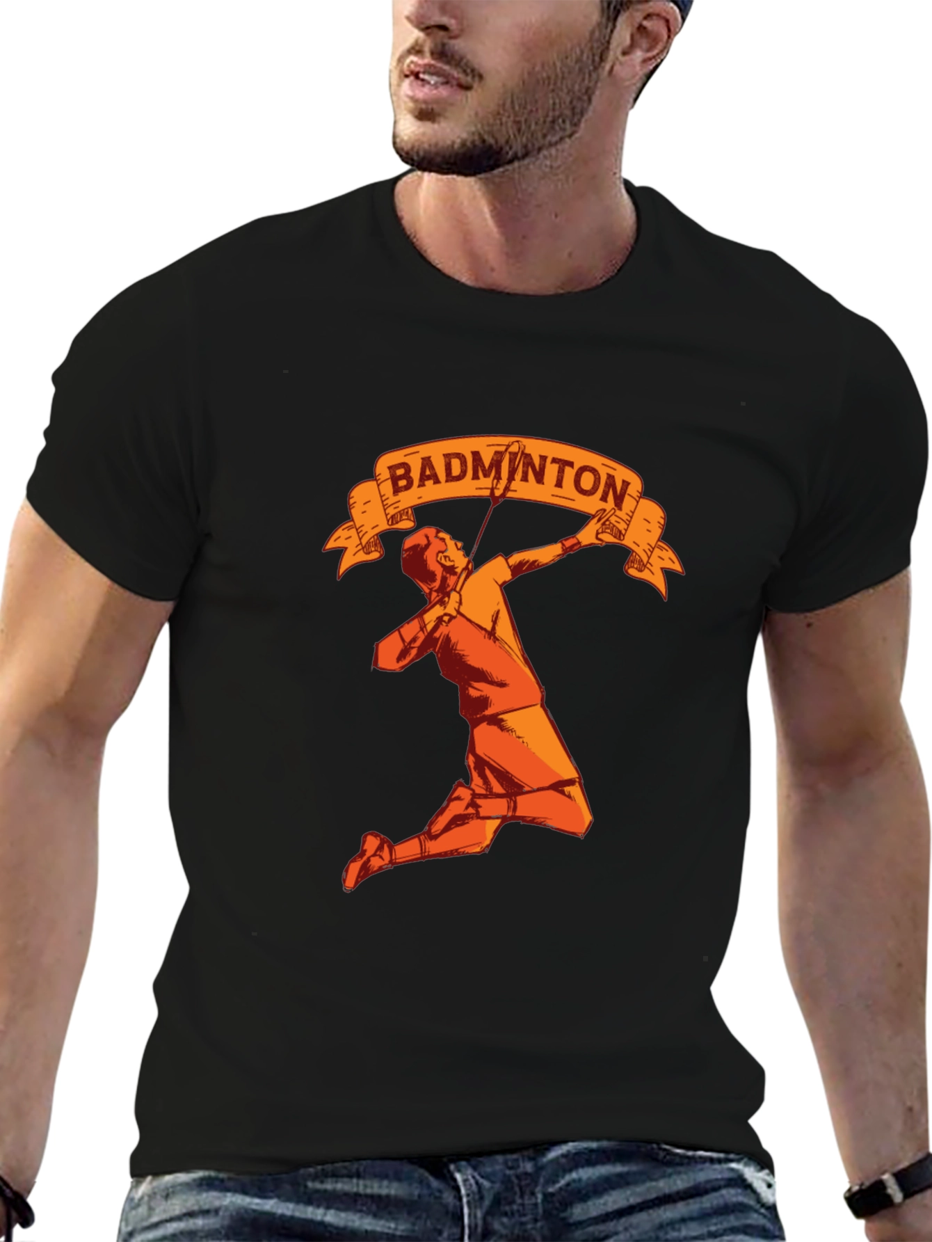 Badminton Player Graphic Tee - Sporty Black T-Shirt