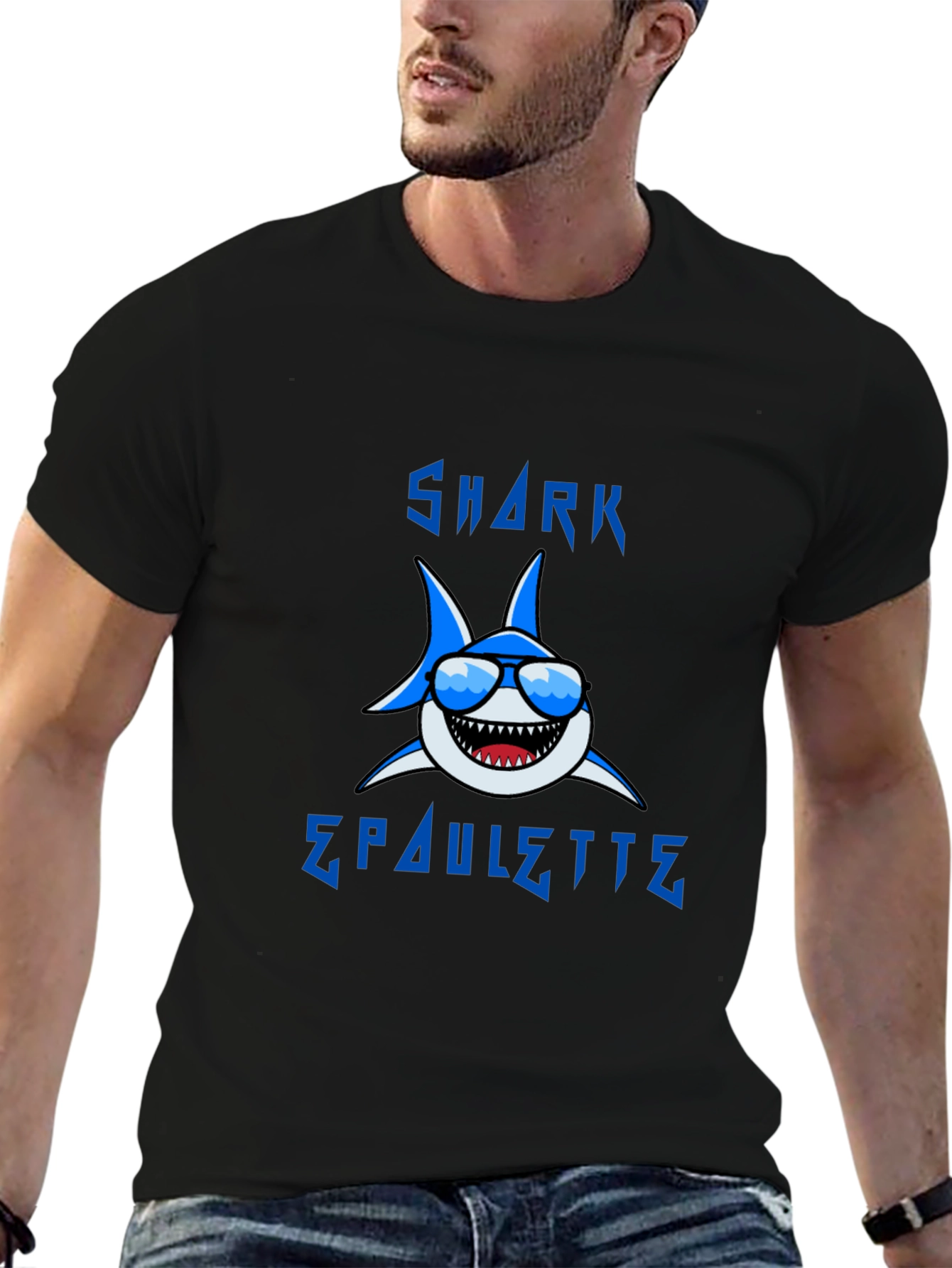 Cool Shark Graphic T-Shirt - Blue Cartoon Design