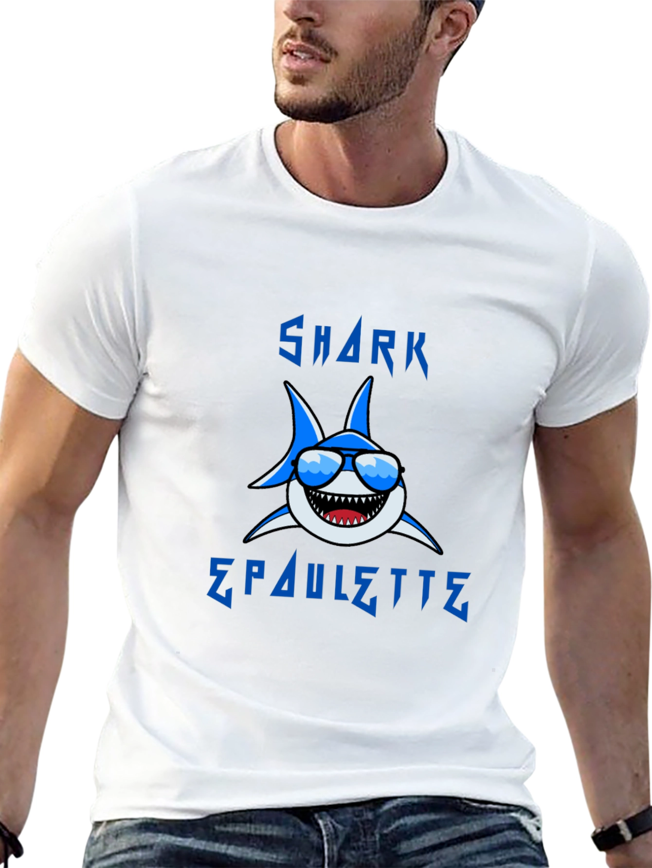 Cool Shark Graphic T-Shirt - Blue Cartoon Design