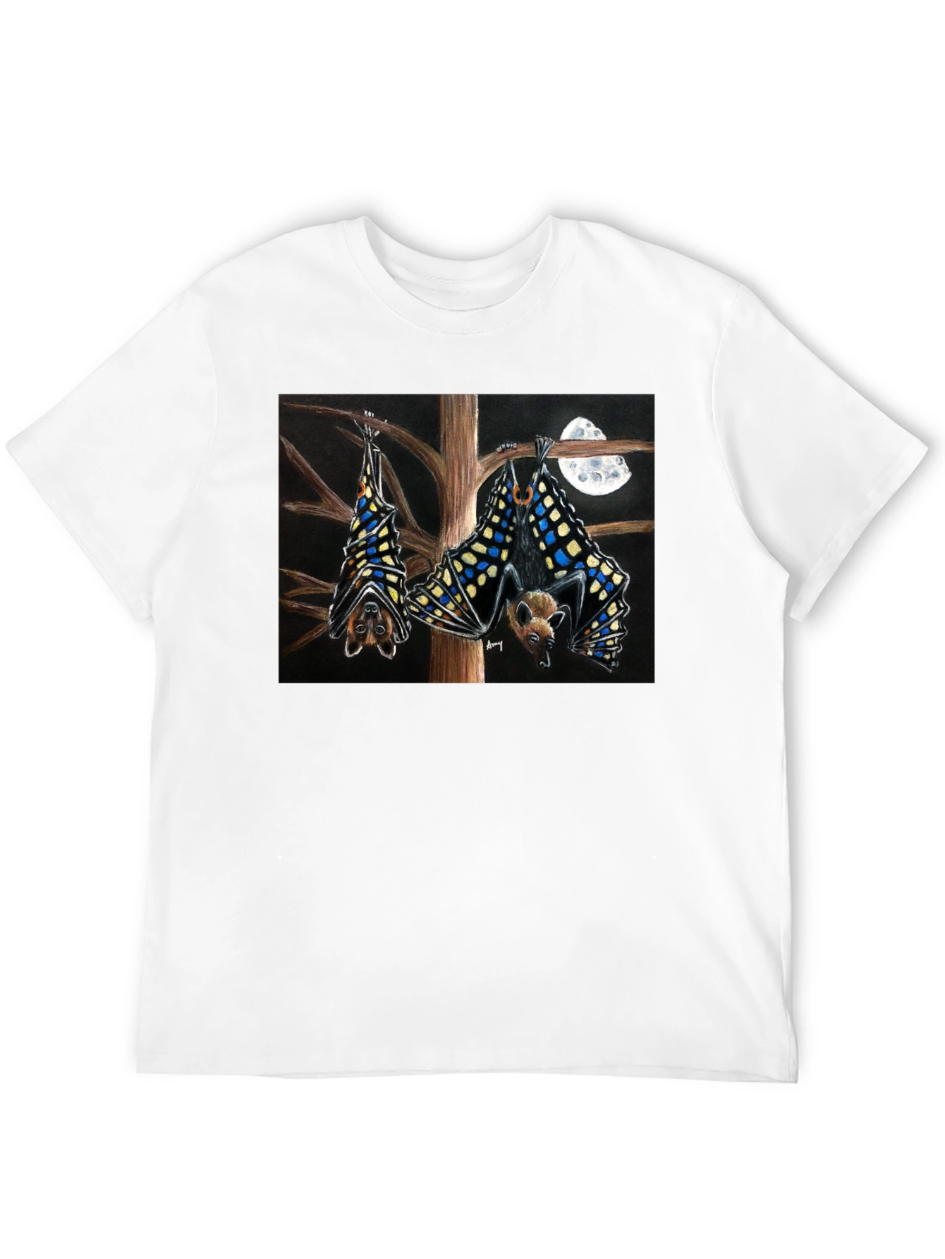Bats & Moon Graphic Tee - Black Cotton T-Shirt