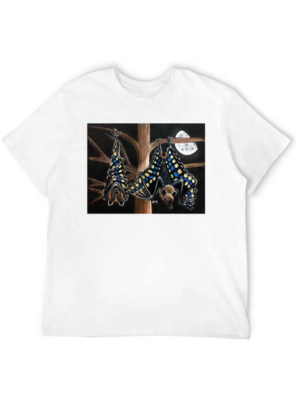 Bats & Moon Graphic Tee - Black Cotton T-Shirt