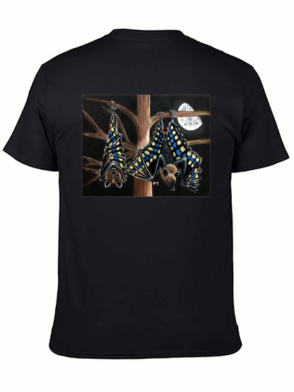 Bats & Moon Graphic Tee - Black Cotton T-Shirt