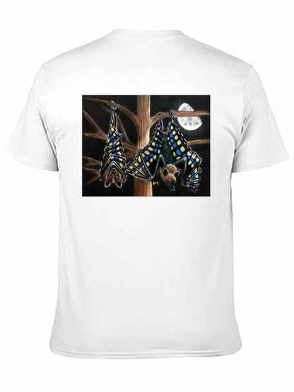Bats & Moon Graphic Tee - Black Cotton T-Shirt