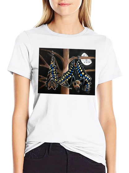 Bats & Moon Graphic Tee - Black Cotton T-Shirt
