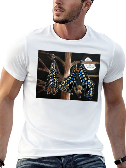 Bats & Moon Graphic Tee - Black Cotton T-Shirt