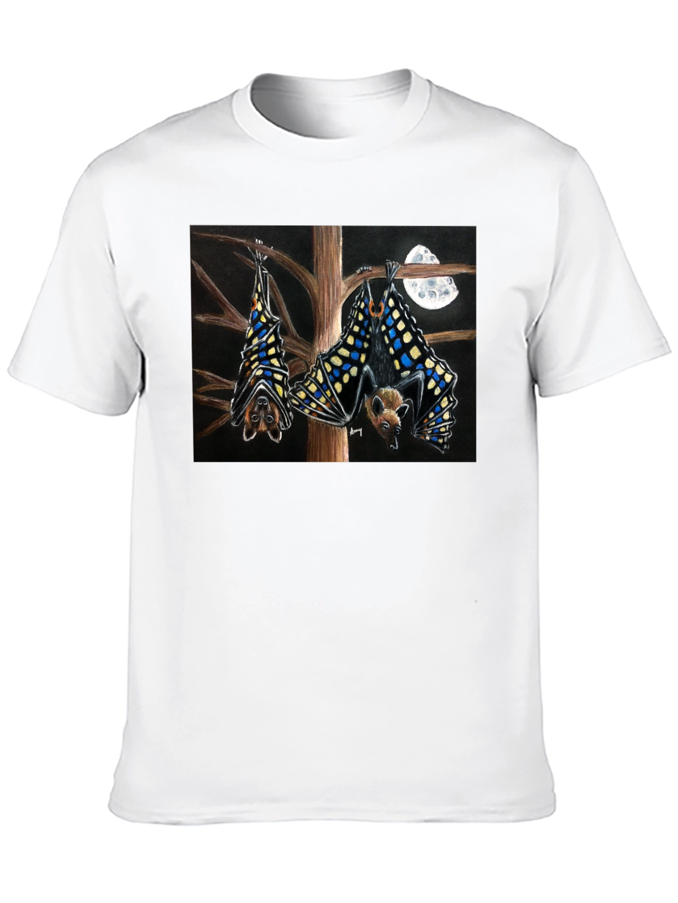 Bats & Moon Graphic Tee - Black Cotton T-Shirt