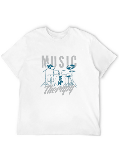 Music Is My Therapy Drum Set Graphic T-Shirt