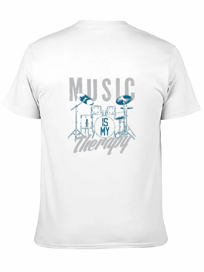 Music Is My Therapy Drum Set Graphic T-Shirt