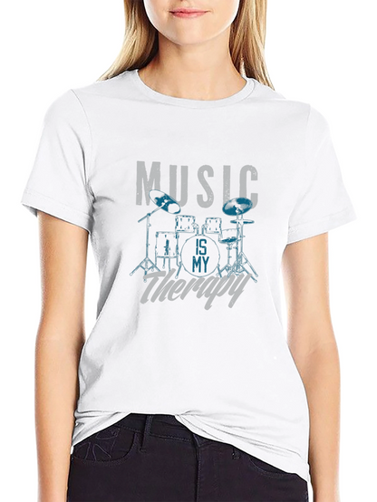 Music Is My Therapy Drum Set Graphic T-Shirt