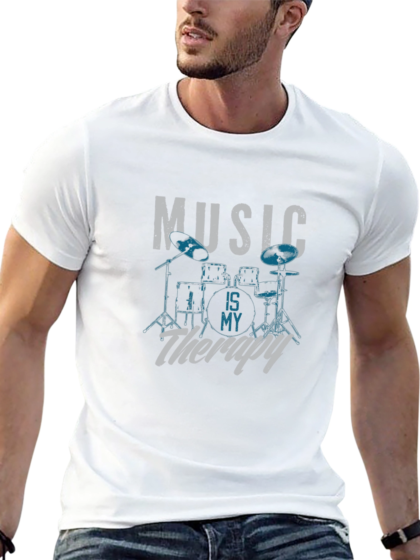 Music Is My Therapy Drum Set Graphic T-Shirt