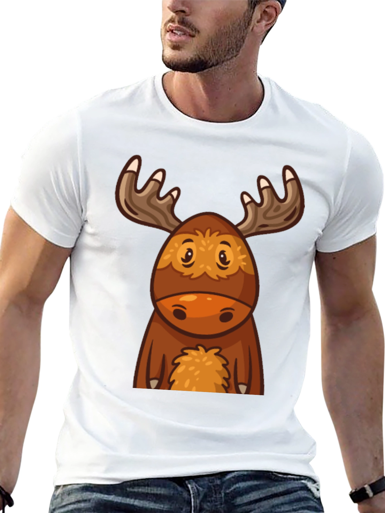 Cute Cartoon Moose Black T-Shirt