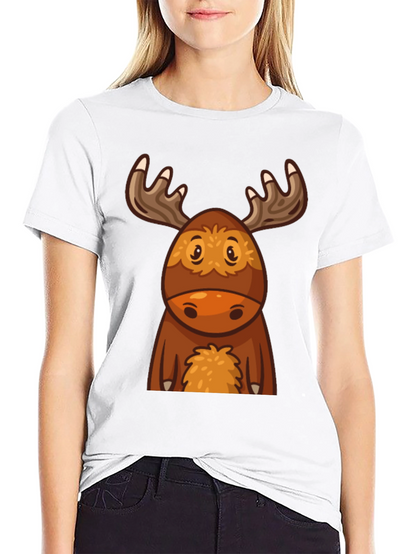 Cute Cartoon Moose Black T-Shirt