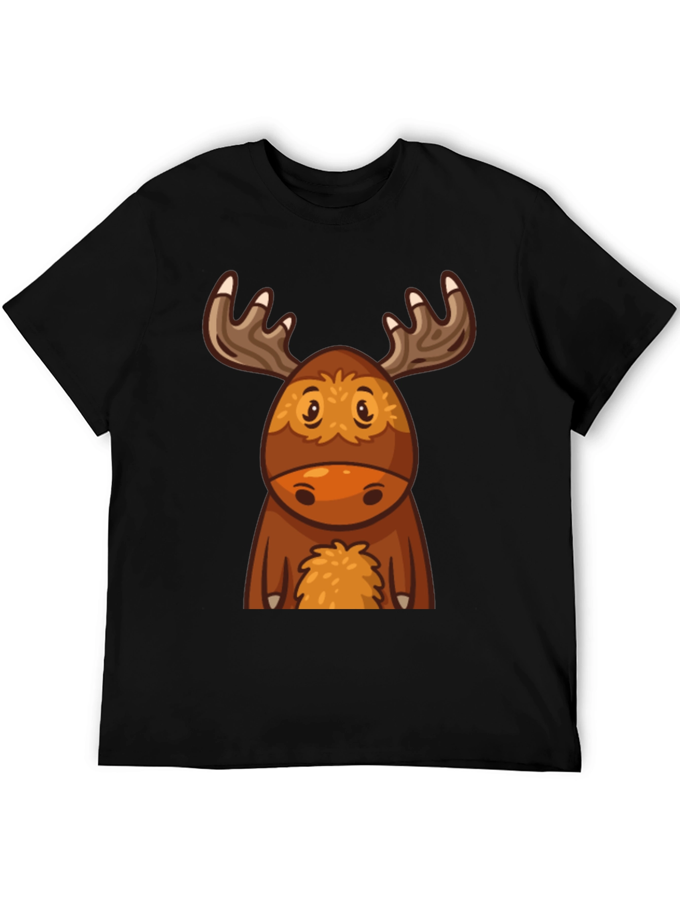 Cute Cartoon Moose Black T-Shirt