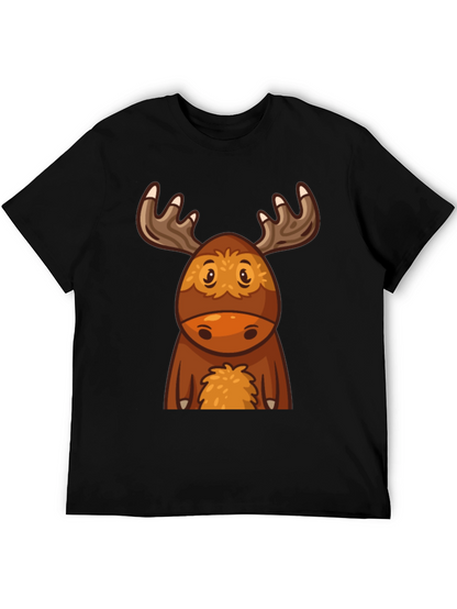 Cute Cartoon Moose Black T-Shirt