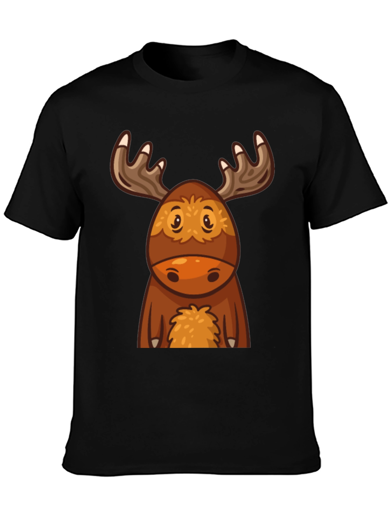 Cute Cartoon Moose Black T-Shirt