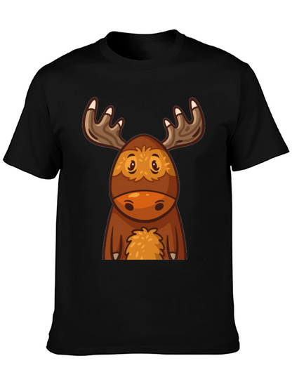 Cute Cartoon Moose Black T-Shirt