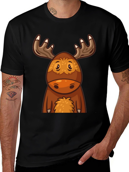 Cute Cartoon Moose Black T-Shirt