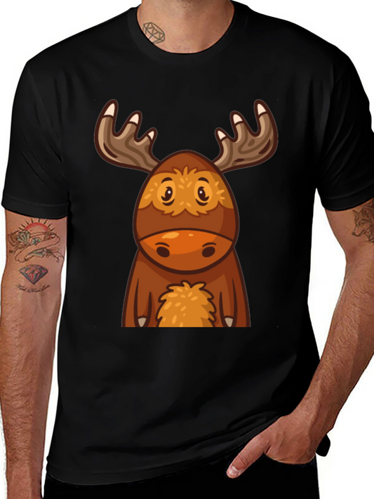 Cute Cartoon Moose Black T-Shirt