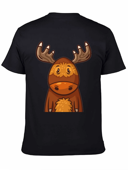 Cute Cartoon Moose Black T-Shirt