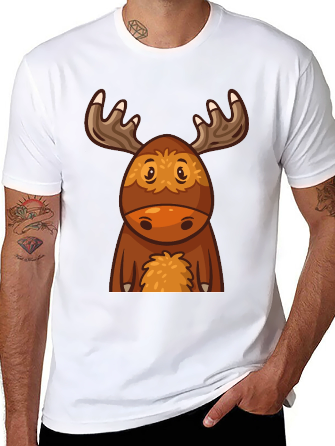 Cute Cartoon Moose Black T-Shirt
