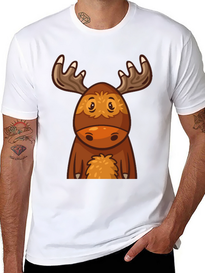 Cute Cartoon Moose Black T-Shirt