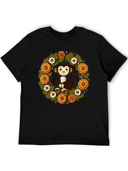 Monkey Floral Wreath Graphic T-Shirt