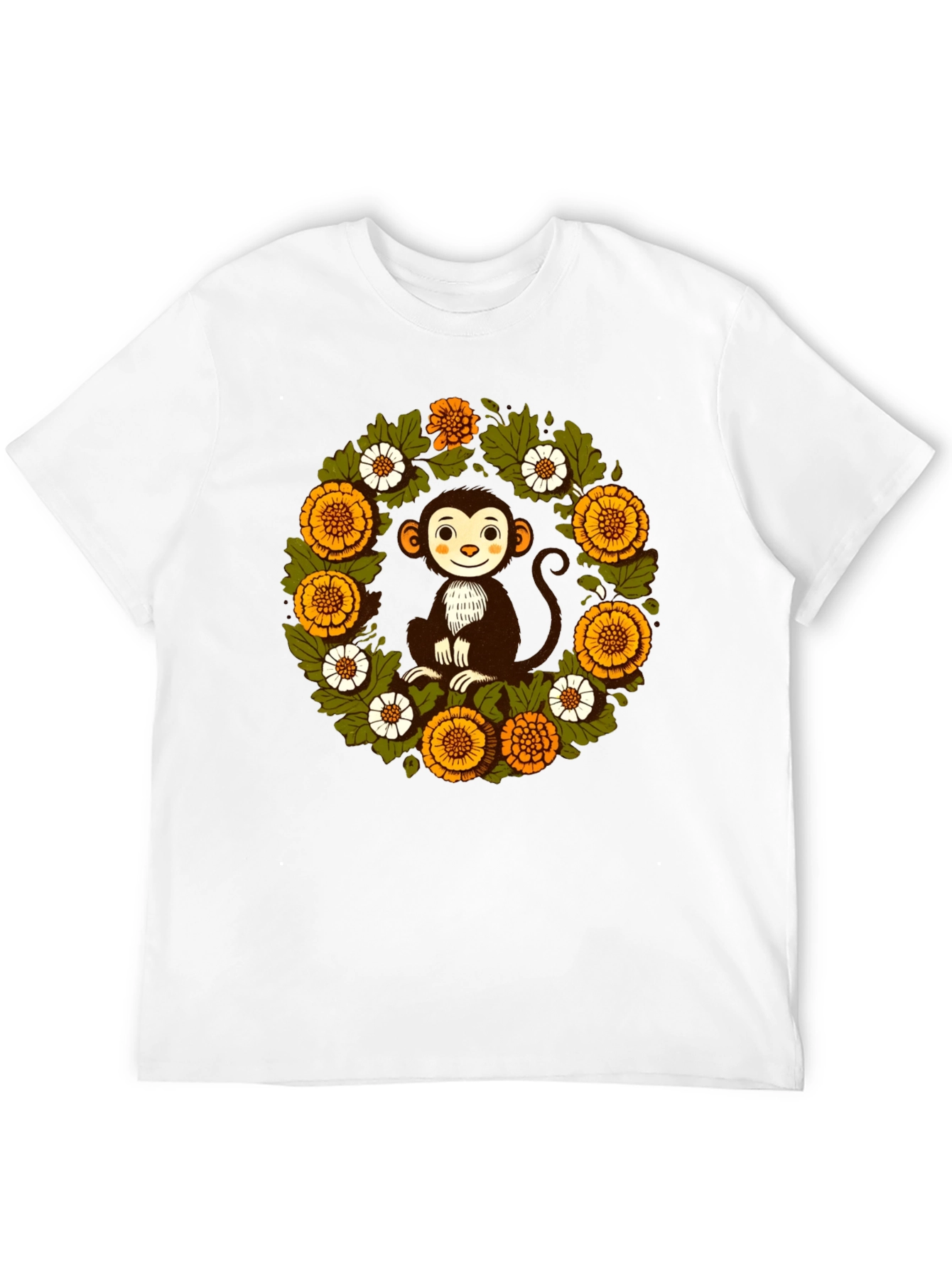 Monkey Floral Wreath Graphic T-Shirt