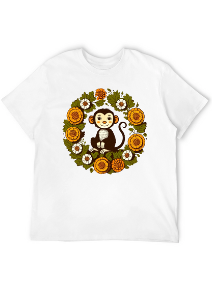 Monkey Floral Wreath Graphic T-Shirt