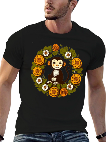 Monkey Floral Wreath Graphic T-Shirt