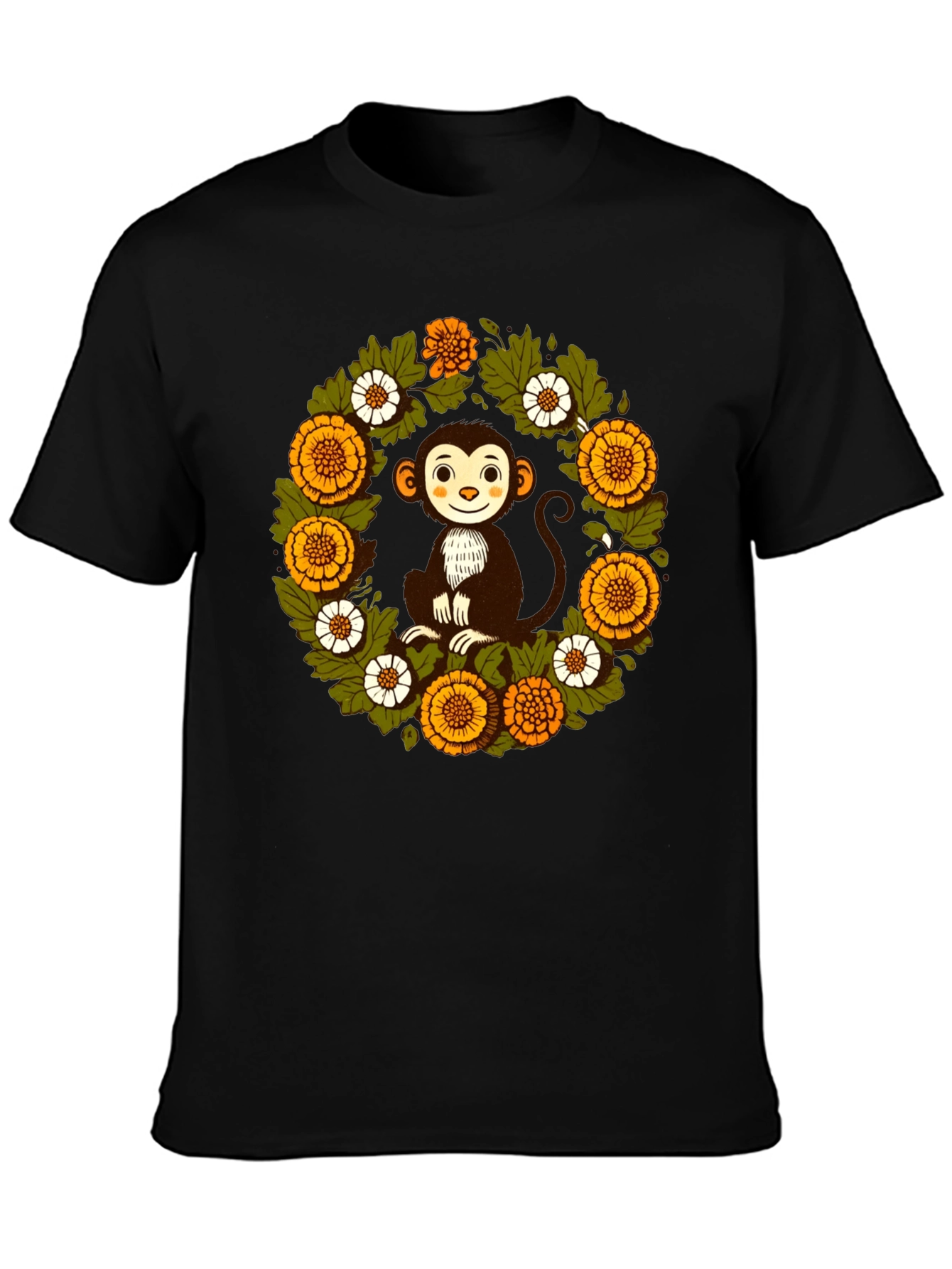 Monkey Floral Wreath Graphic T-Shirt