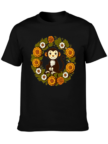 Monkey Floral Wreath Graphic T-Shirt