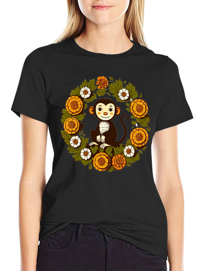 Monkey Floral Wreath Graphic T-Shirt