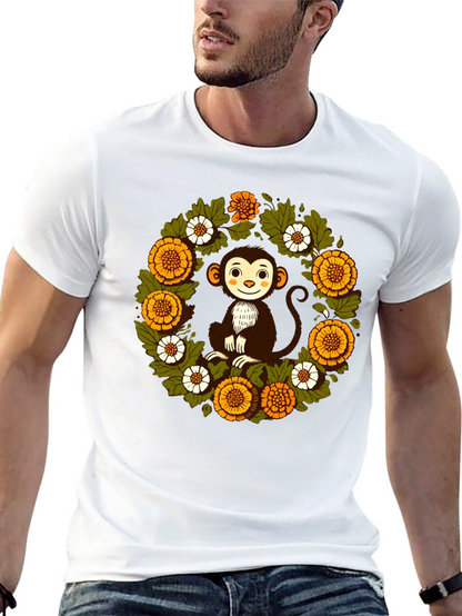 Monkey Floral Wreath Graphic T-Shirt